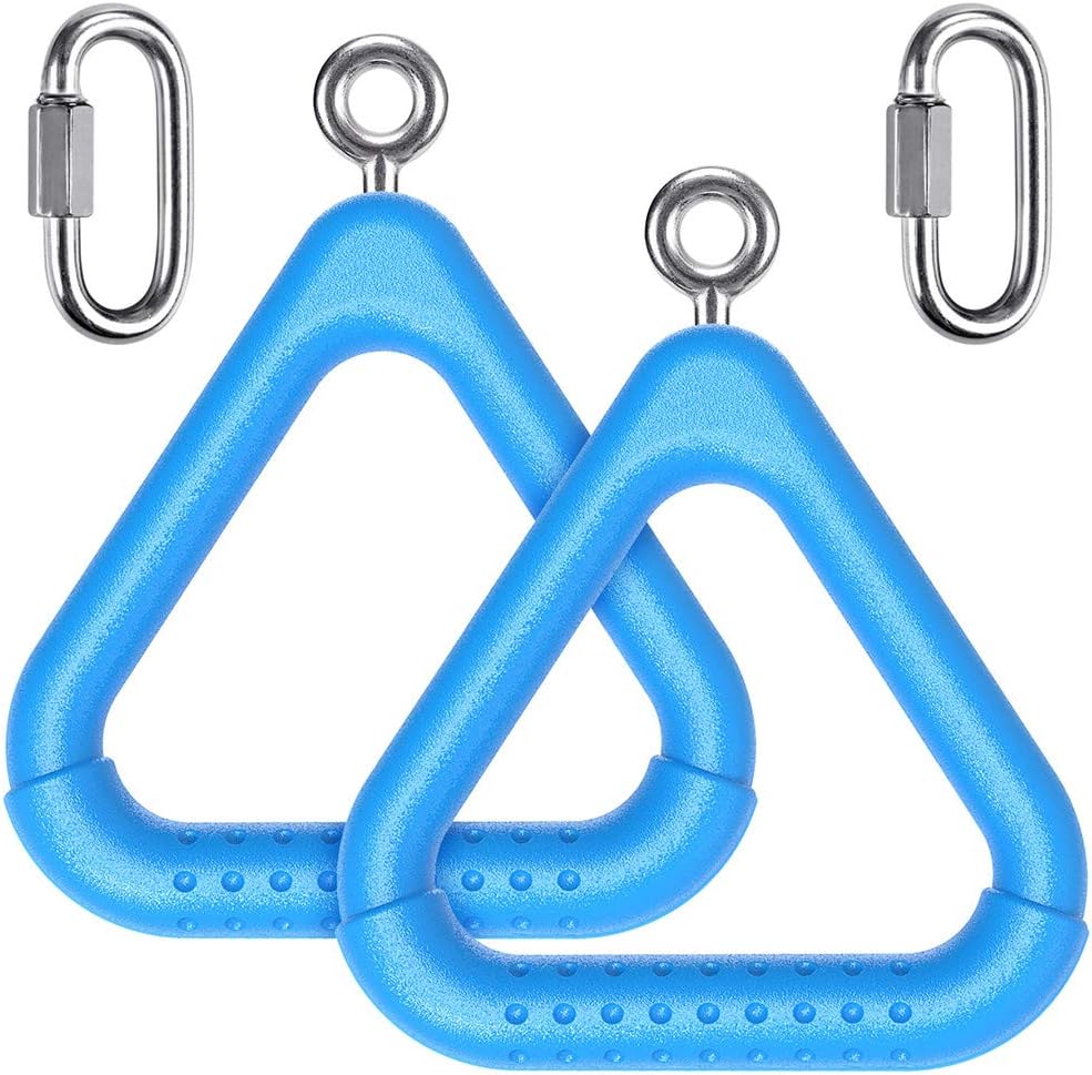 Dolibest 2Pcs Trapeze Swing Bar Rings with Carabiners, Swingset Accessories Outdoor for Ninja Swing Set Accessories Monkey Ring,Obstacle Ring Toys Set for Kids Blue