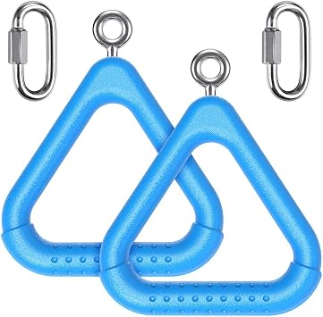 Dolibest 2Pcs Trapeze Swing Bar Rings with Carabiners, Swingset Accessories Outdoor for Ninja Swing Set Accessories Monkey Ring,Obstacle Ring Toys Set for Kids Blue