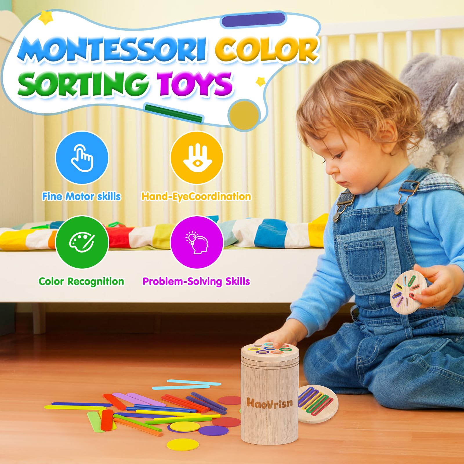 HaoVrisn Giochi Bambini 1 2 3 Anni, 3 in 1 Giochi Montessori 1 2 3 4 Anni, Legno Colori per Bambini 1 2 3 Anni, Gioco Bambino 1 2 3 4 Anni con Borsa per la Conservazione