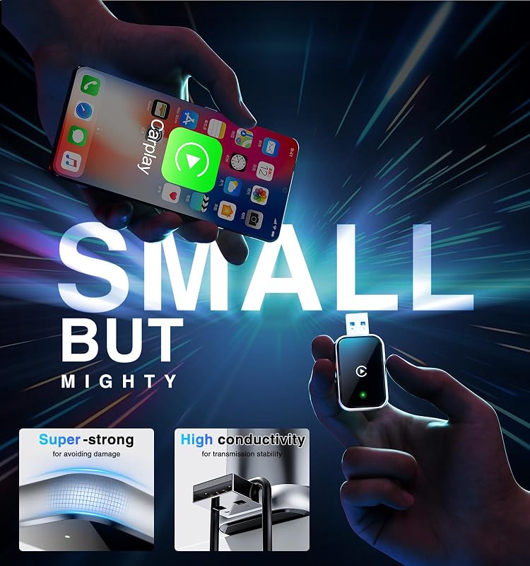 Adaptor Wireless CarPlay AIZEO - Trecere rapidă de la CarPlay cu fir la cel wireless, Plug and Play, Compatibil iPhone iOS 10+