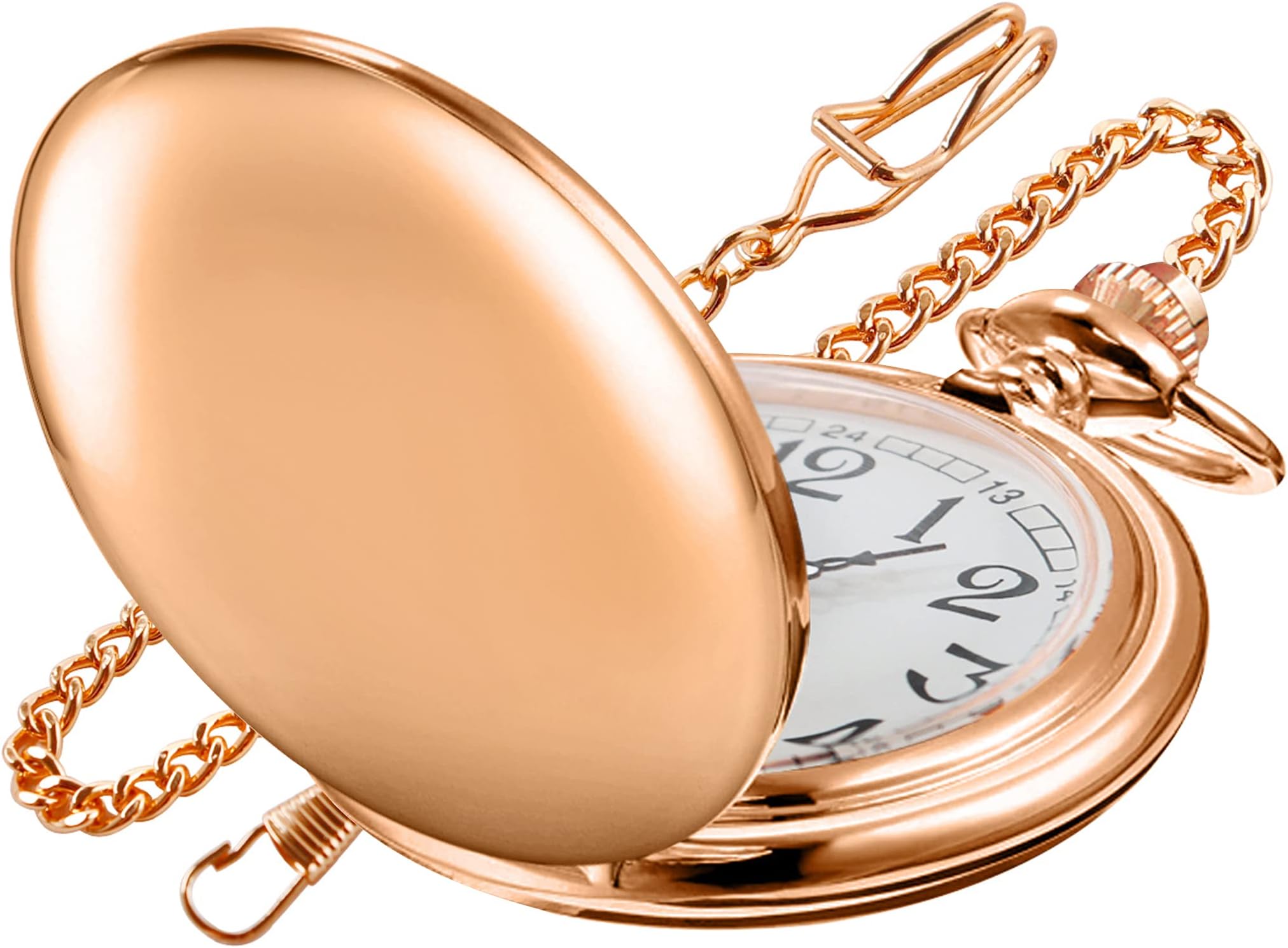 Smooth Black Pocket Watch for Men Quartz Arabic Digital Dial with Chain,Smooth Quartz Men's Pocket Watch