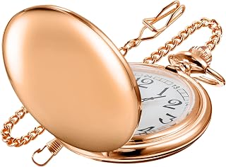 Smooth Rose Gold Quartz Pocket Watch for Men, Arabic Numeral Scale Men's Pocket Watch, Quartz Pocket Watch with Chain for Men- Rose Gold