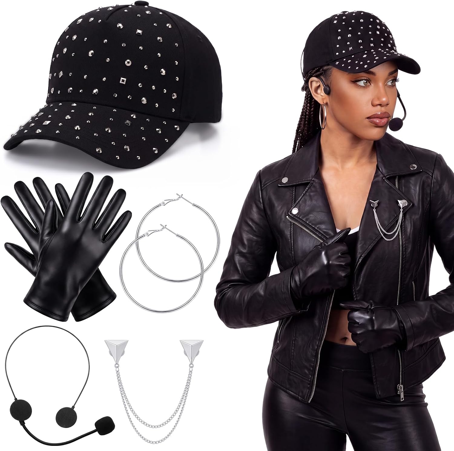 Hercicy 5 Pcs Halloween 90s Pop Star Military Costume Accessories for Women