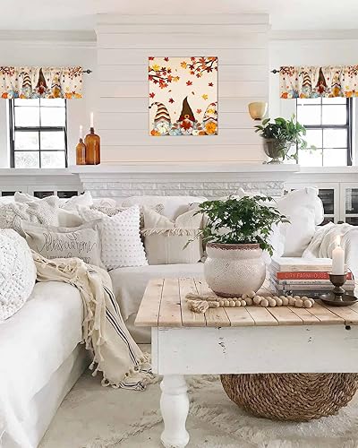 Miniatura 6 de Juego de cenefas y niveles de cortina de cocina de gnomo de otoño, con bolsillo para barra de calabaza, juego de 3 piezas de cortina de ventana