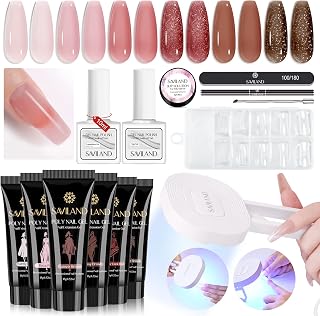 Saviland Poly Gel Nail Kits Full Set for Beginners - Long-lasting 6 Colors Poly Gel | Easy to Spread | Slip Solution | Nail Lamp | Base&Top Gel | Dual Nail Forms | Nail Extension Kit | Gift for Women
