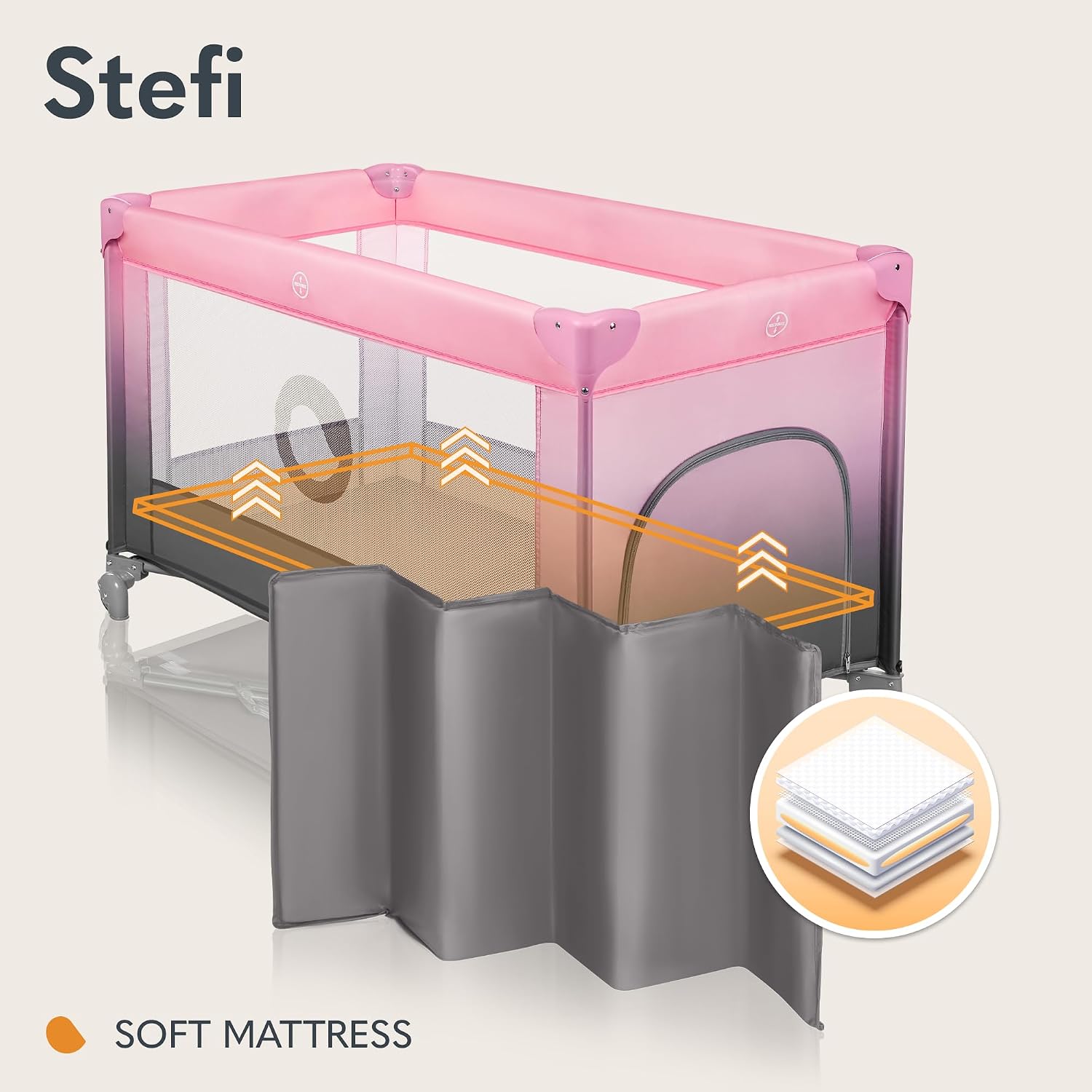 Stefi 2-in-1 Travel Cot and Playpen from Birth (LO-STEFI PINK OMBRE UK) thumbnail 3