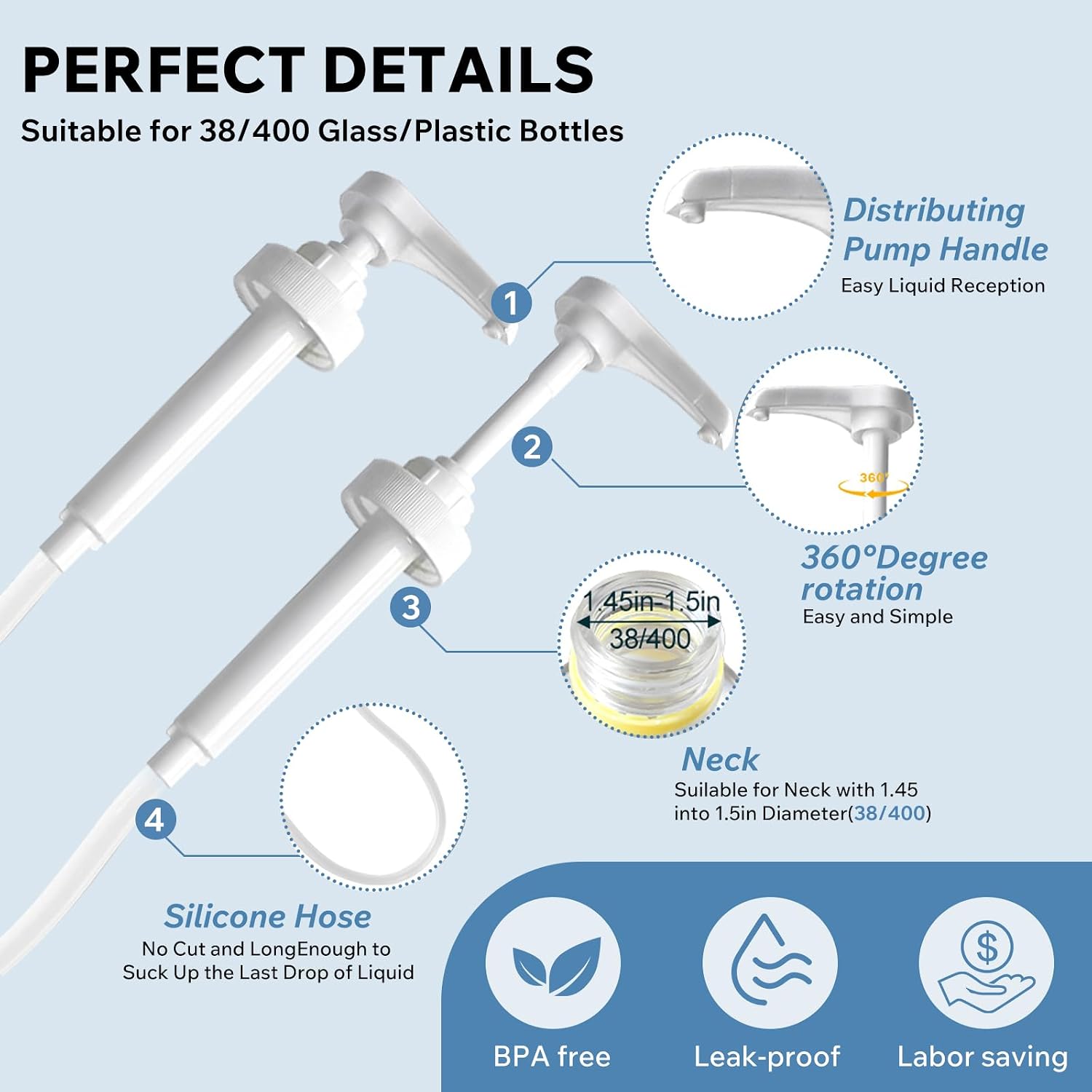 5 Gallon Bucket Pump Dispenser, Coffee Syrup Pump for 5&1 Gallon Bucket Bottle Jug Torani Skinny Syrup with 70cm Soft Silicon Avoid Dripping for Conditioner Shampoo Soap Laundry Detergent Pancakes