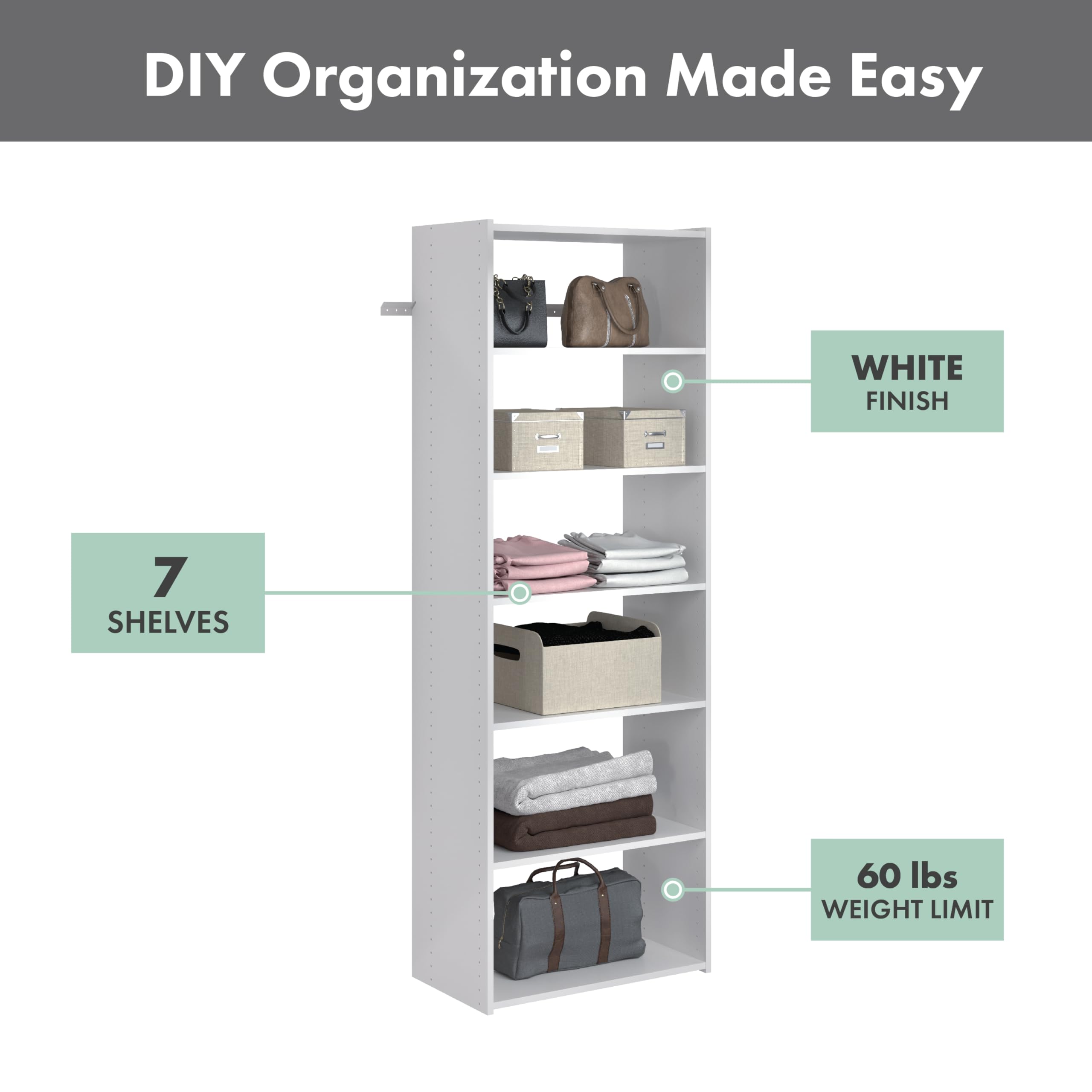 Amazon.com: Easy Track PH38-WH Living Essentials - Shelf Tower