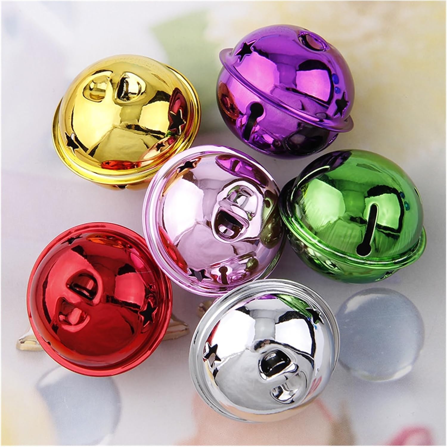 Craft Bells, 10pc 40mm Mix Color Iron Vacuum Plating Five-Point Star Jingle Bells Pendant Handmade DIY Crafts