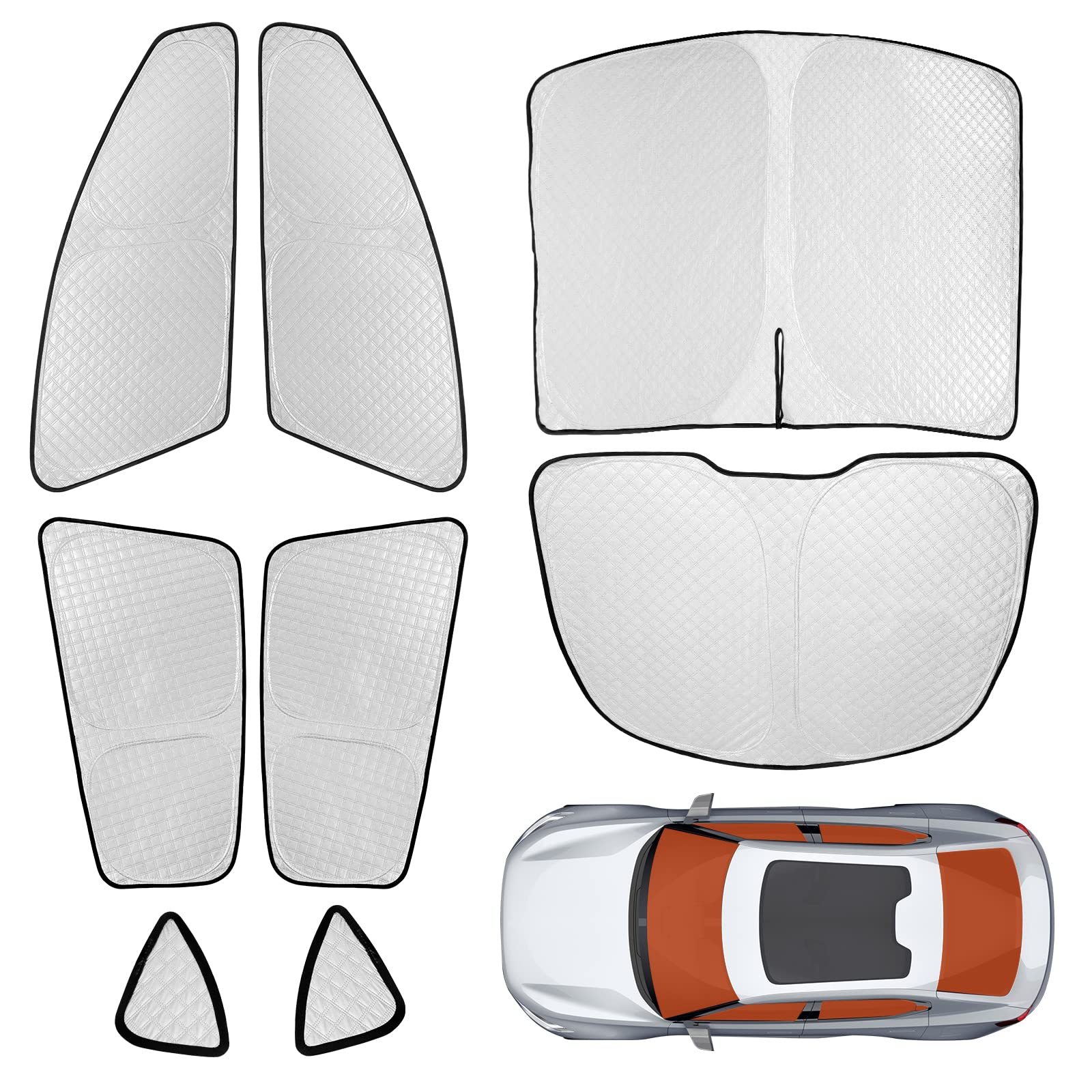 Tesla Model Y Window Sunshade Set-Foldable 8 Pieces Camping Privacy Model Y Side and Windshield Curtains,Upgraded 4 Layers Material for UV Rays Protection and Heat Blocking(8 Pack)