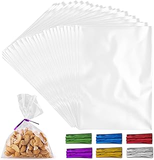 200 Pack Candy Treat Cellophane bags - 4x6 Thick Plastic Candy Bags With Ties For Goodie Bags - Clear Cellophane Treat Bags For Candy, Cookies & Pastries (4''x6'')
