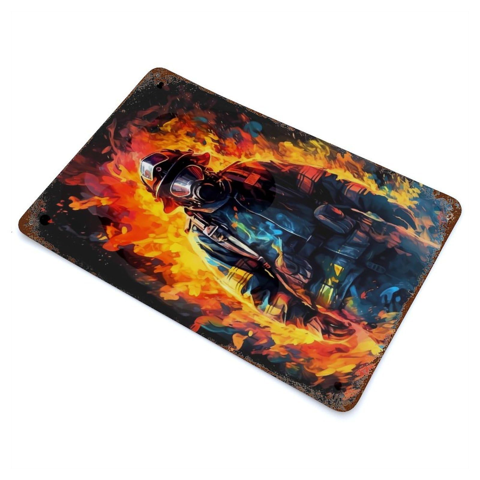 Firefighter Artwork Distressed Metal Wall Sign 11.8"x7.9", for Farmhouse, Kitchen And Entryway Decor, Rustic Home Decor