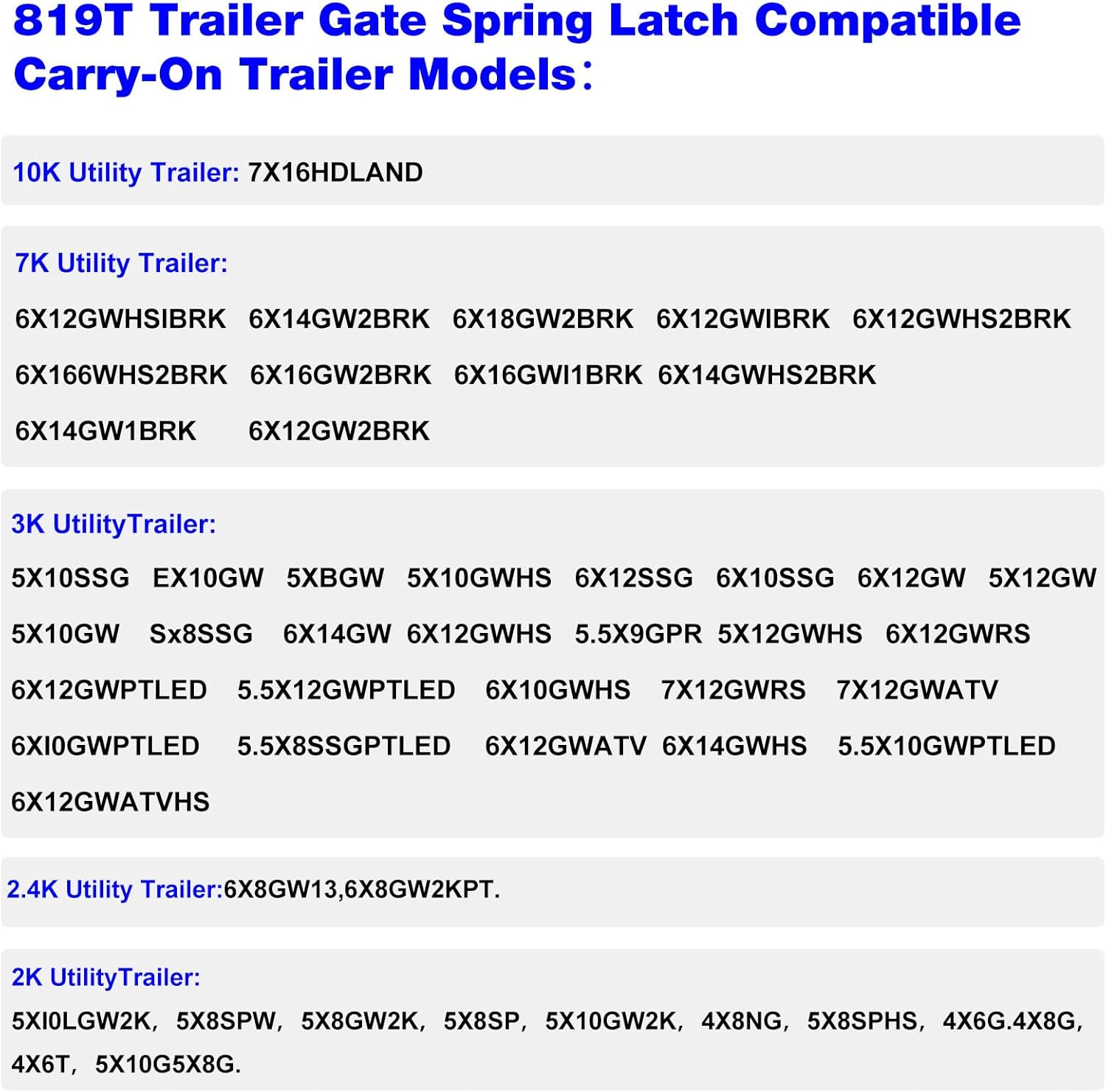 Trailer Gate Pin 819T for Carry-On Utility Trailers Heavy Duty Latch - Trailer Gate Latch Kit, Trailer Gate Spring Latch - 2 Pack