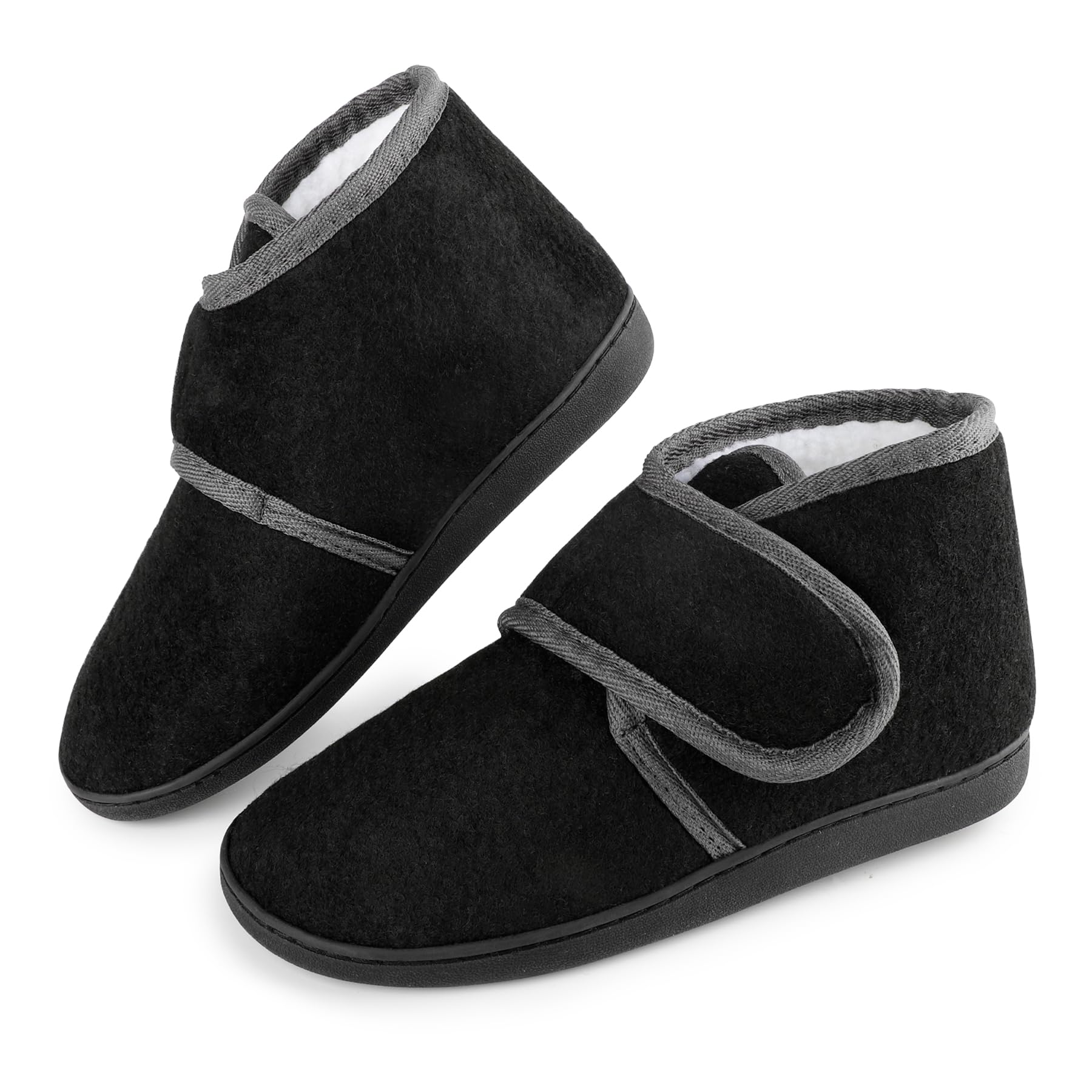 TIESTRA Women's Adjustable Hook & Loop House Boots Slippers With Furry Memory Foam Warm Winter Shoes Indoor Outdoor Diabetic Swollen Feet Slippers