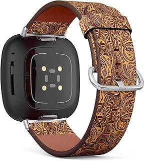 CJBROES Replacement Leather Watch Band, Compatible with Fitbit Versa 3 and Fitbit Sense of Wristband Bracelet Accessory - Raster Ornament