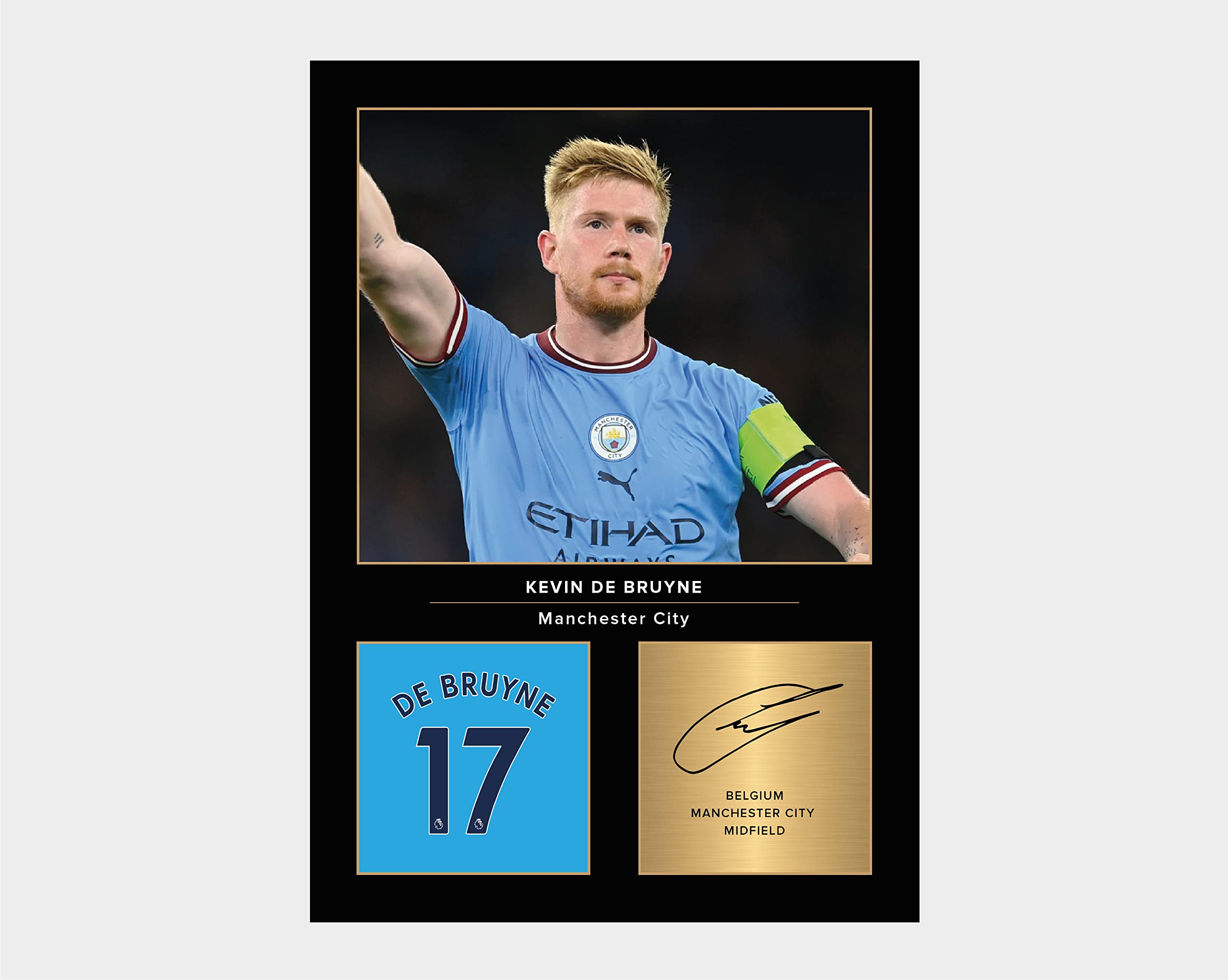 Icons Wall ArtKevin De Bruyne Manchester City A4 Printed Photo Display – Digitally Reproduced Signature – Football/Soccer Fan Gift – Unframed Man City Memorabilia Poster