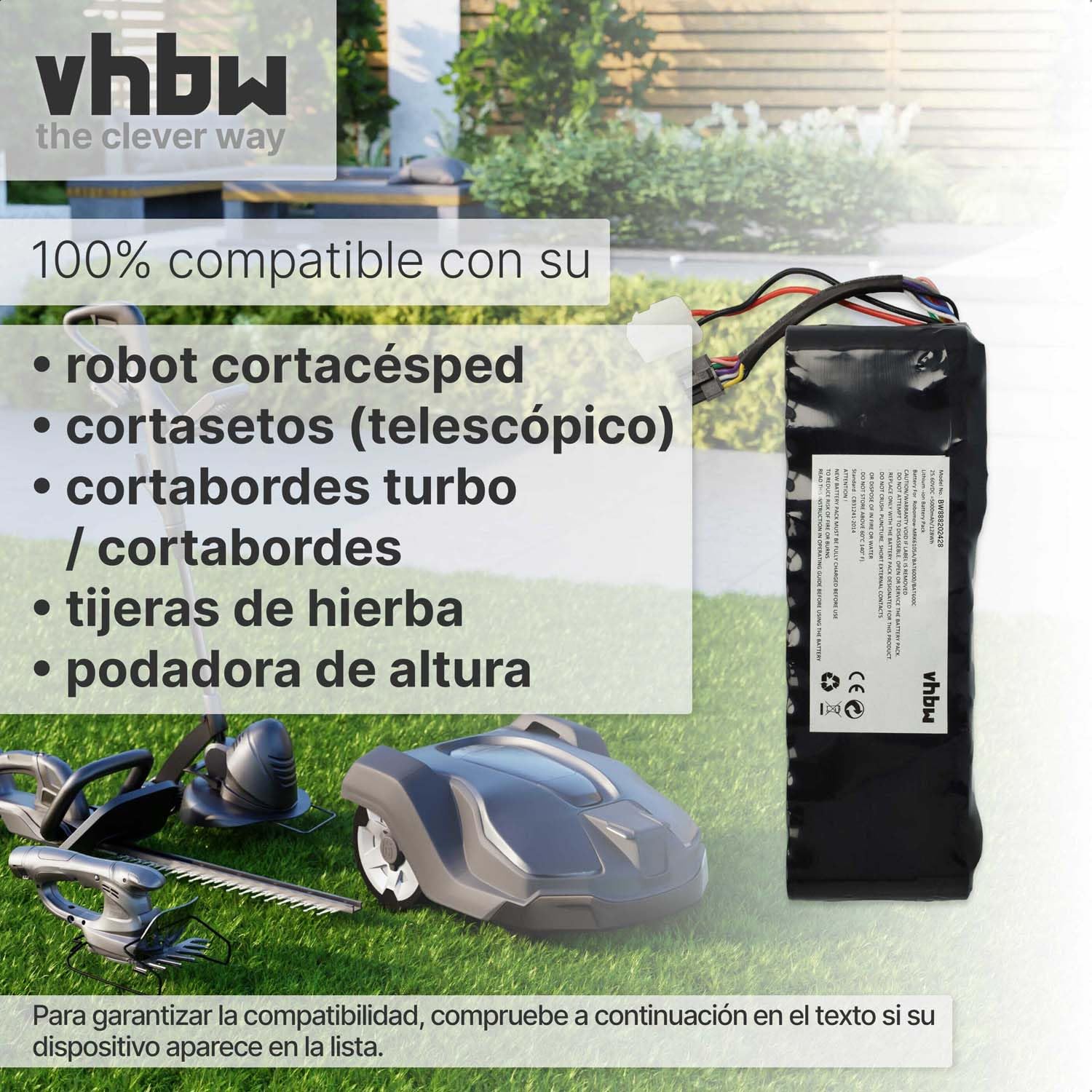 vhbw Batería Compatible con Robomow Cub Cadet Lawnkeeper XR3 4000, 1800, XR3 3000, 3000 Robot cortacésped cortacésped 5000mAh 25,6V LiFePO4