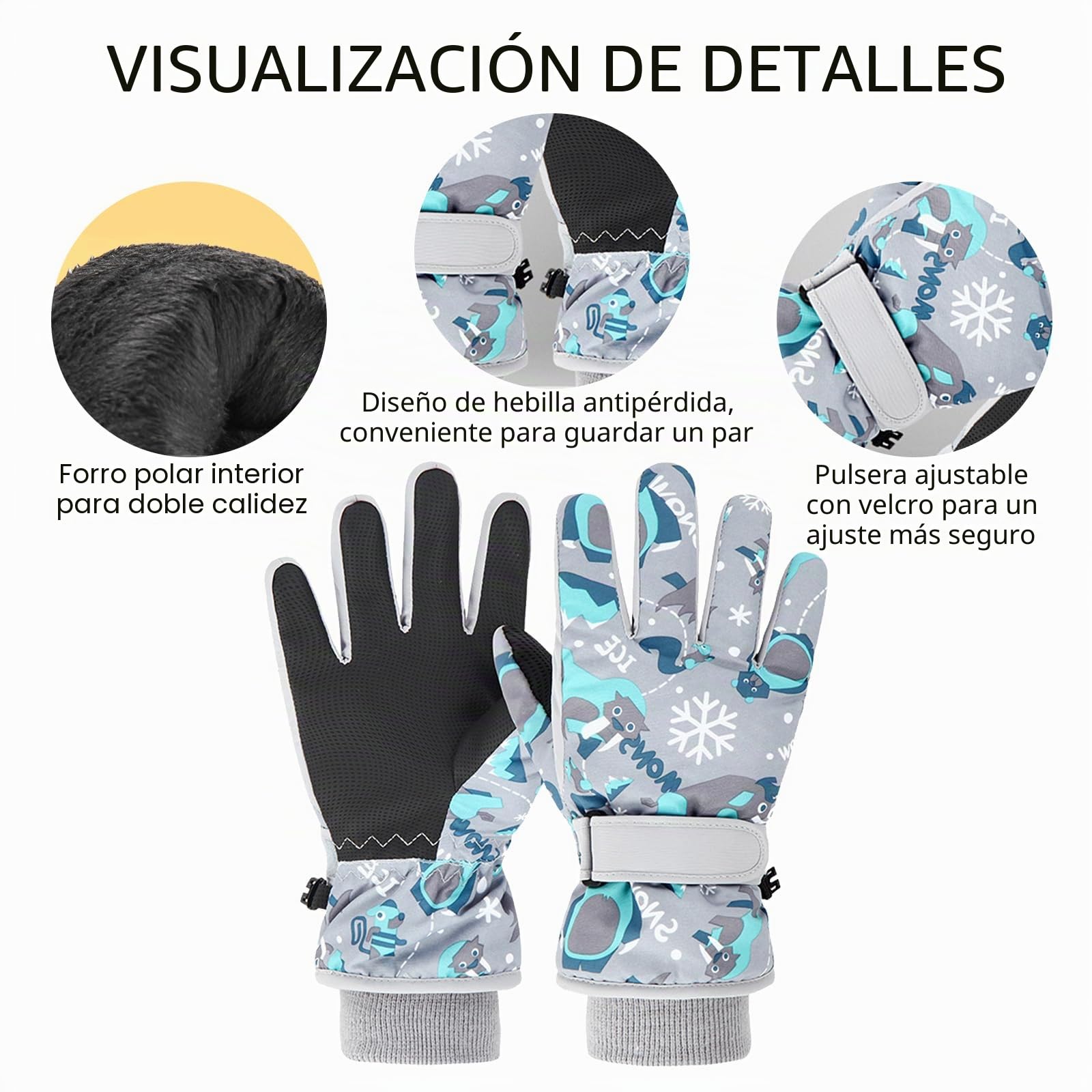 Guantes de Esquí Impermeables para Niños 7-9 Años