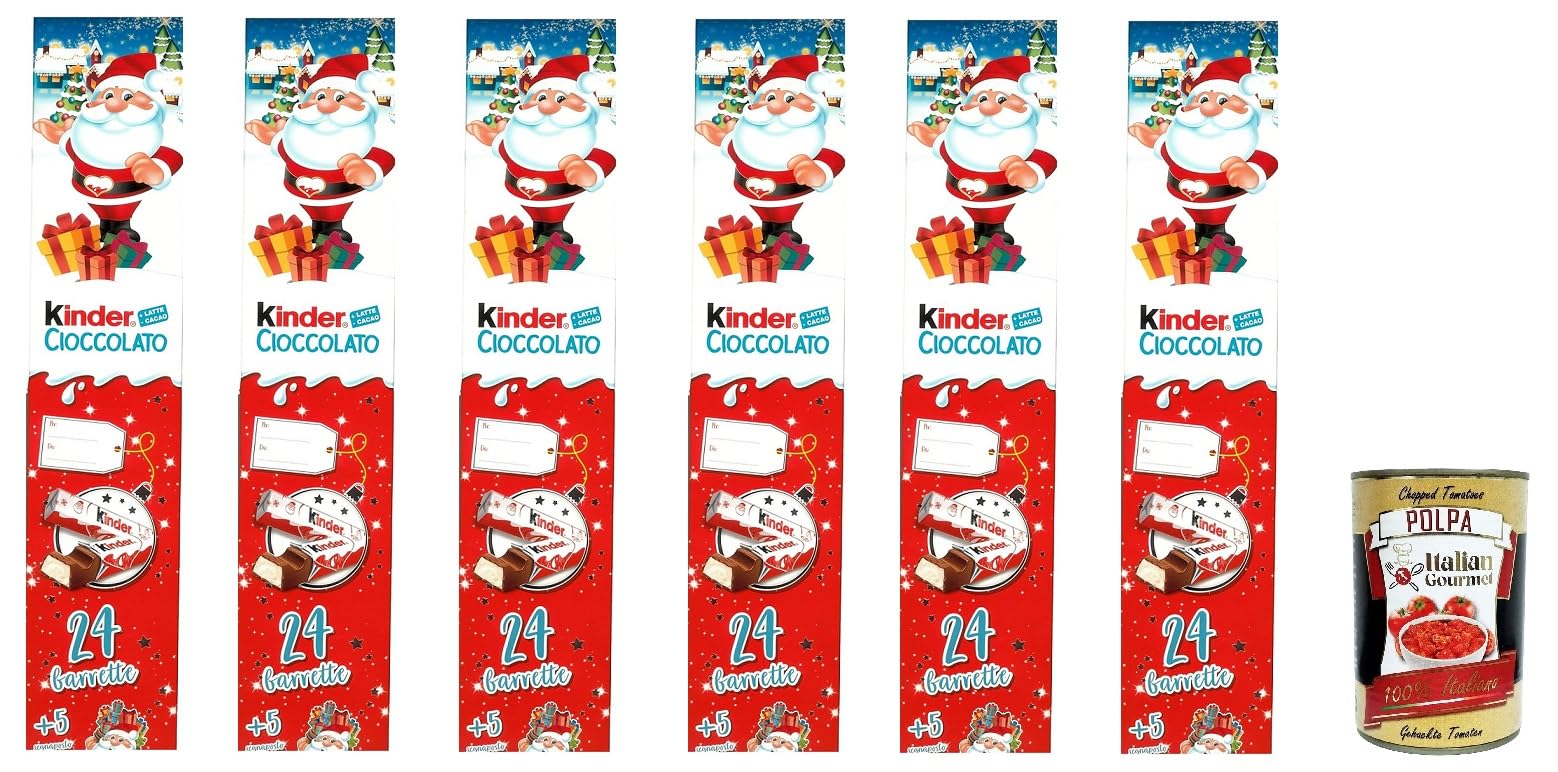 6 chocolates infantiles de medio metro, 24 barras + 5 tarjetas de mesa para tu mesa de Navidad + Polpa italiana gourmet 400 g