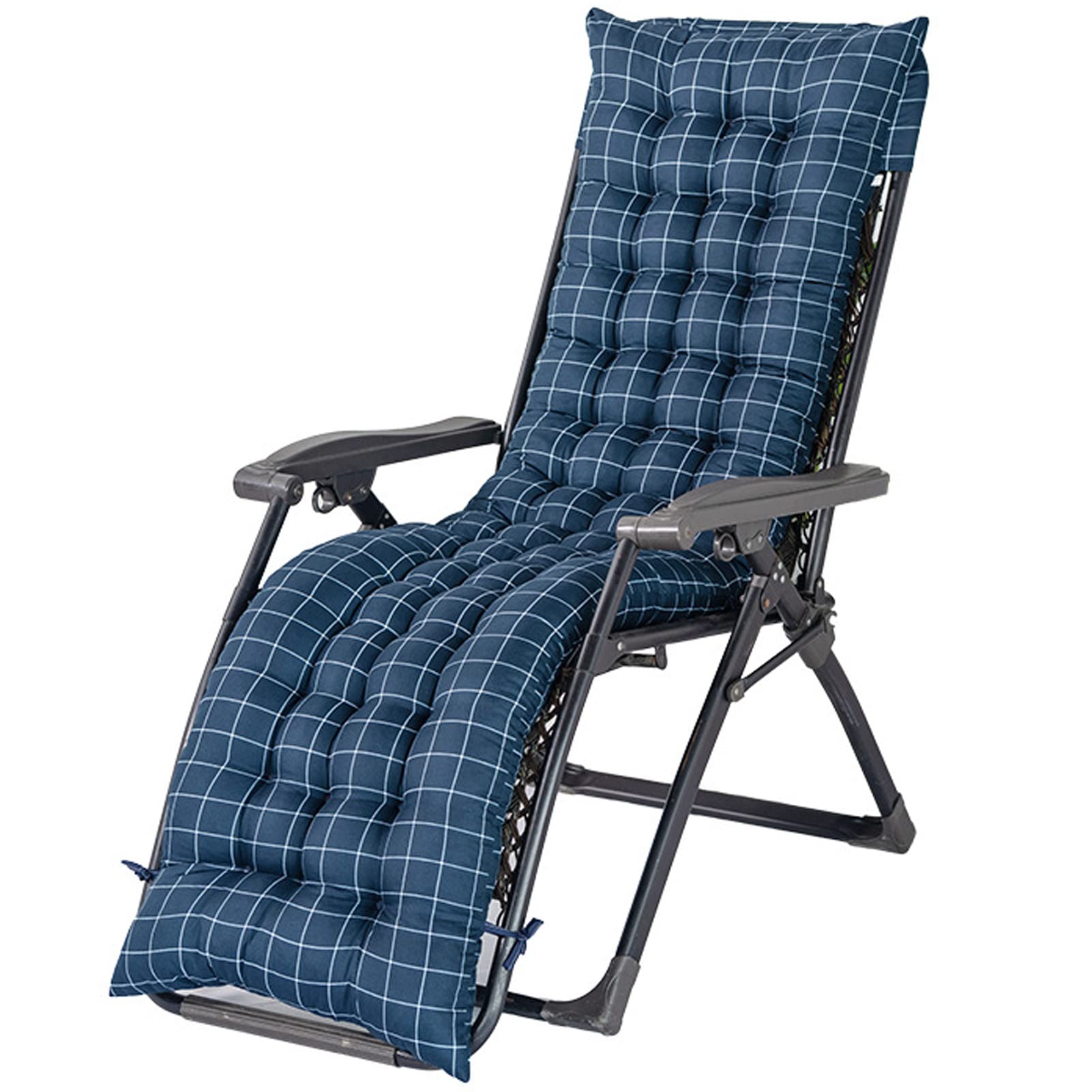 Cojín Tumbona Colchón, Colchoneta para Tumbona Acolchada, Cojin Tumbona Acolchado Relleno de Fibra para Jardín, Piscina, Playa, Terraza y Balcón(Size:48 x 170 cm,Color:Cuadros Azul)