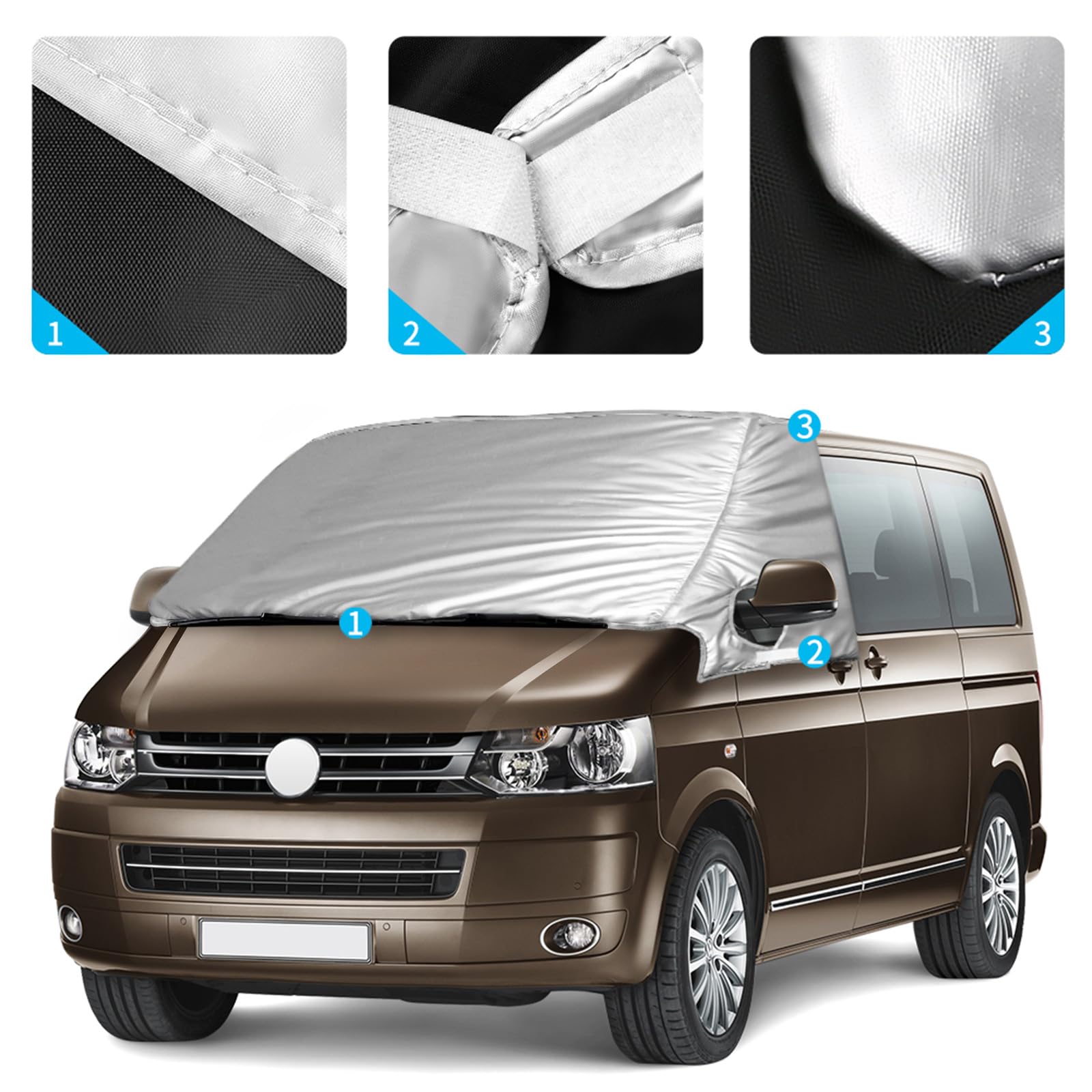 Copertura Termica Esterna per Parabrezza per VW T5, VW Caddy 2010-2020 | Opaltool Copri Parabrezza Auto Antigelo di Lusso, Copertura Termica Pieghevole per Parabrezza Argento