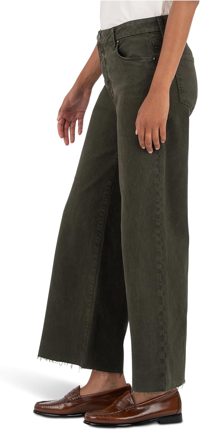 KUT from the Kloth Meg High-Rise Fab Ab Wide Leg Raw Hem in Sherwood Forest - Image 3