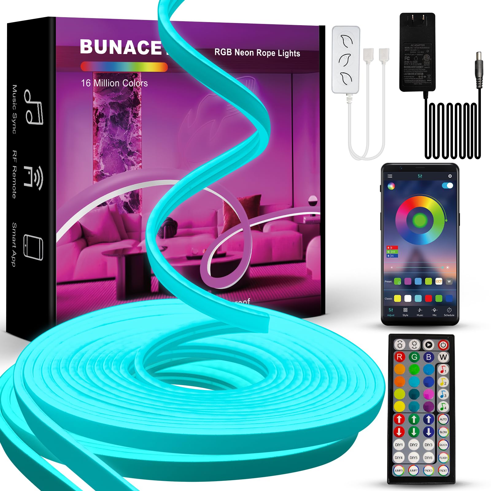 Amazon.com: BUNACET 52FT LED Neon Rope Lights, RGB Strips Light