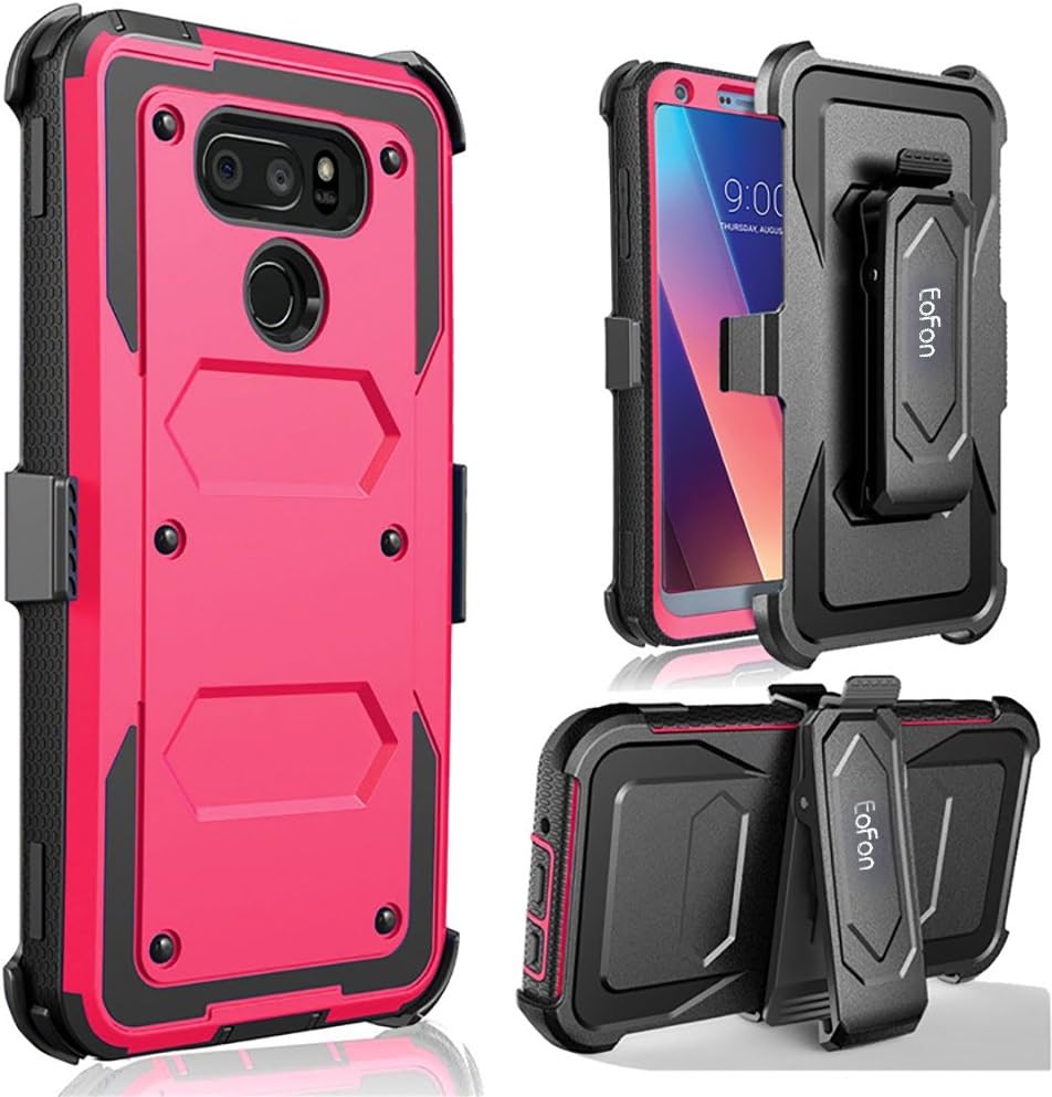 LG V30 Phone Case, Durable and Rugged Heavy Duty Case for The LG V30 Comes with a Built in Multi-Use Belt Clip(Hot Pink)