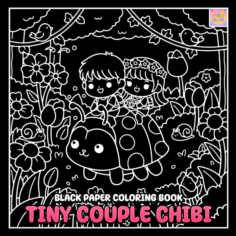 Tiny Couple Chibi Black Paper Coloring Book: Adorable Mini Couples, Cute Love Scenes, and Bold Chibi Art on Black Background