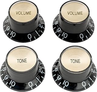 Musiclily Pro Metric Size Guitar Reflector Knobs Top Hat Bell 2 Volume 2 Tone Knob Set for Epiphone Les Paul SG Electric Guitar Asia Import Guitar Bass Split Shaft Pots, Black with Gold Top
