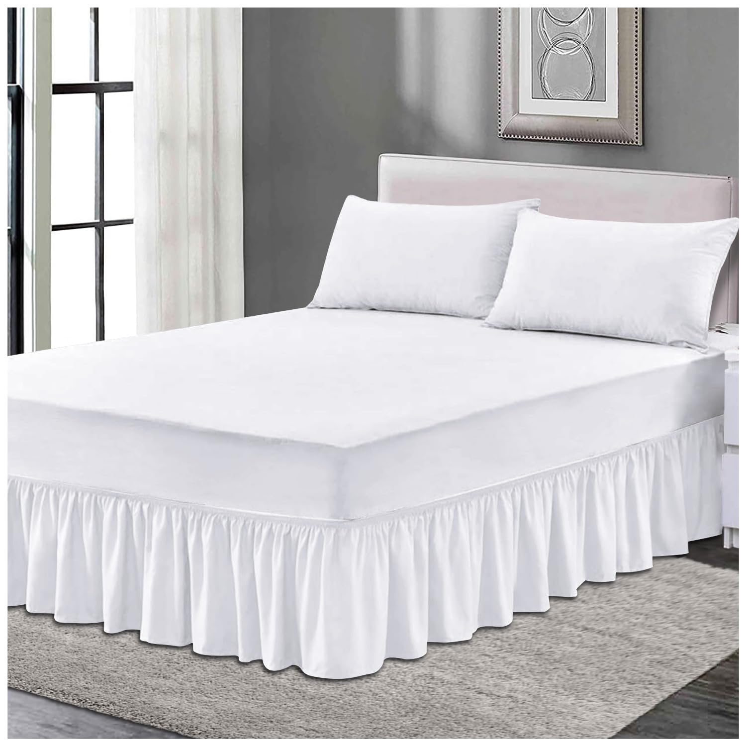 Gc Gaveno Cavailia White Plain Elastic Bed Valance Sheet, Ruffles Bed Skirt Sheets, Ultra Soft Bedskirts Valance Bedsheets,
