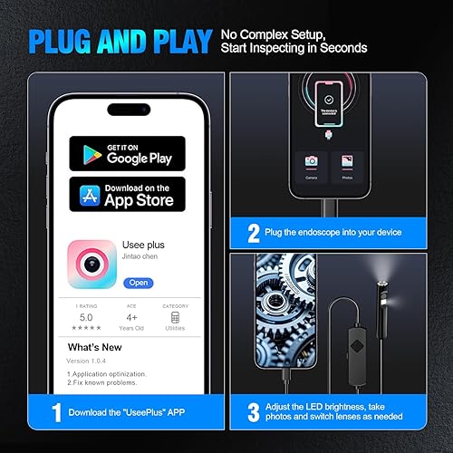 Miniatura 6 de Cámara endoscopio de doble lente con luz, boroscopio HD 1920P con 8 LED ajustables, cable de serpiente semirrígido de 16.4 pies, cámara de