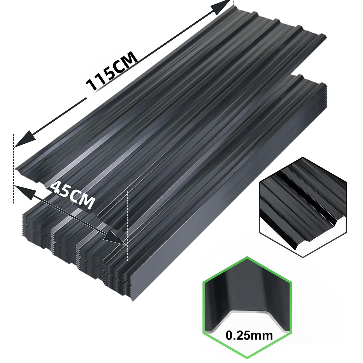 Trapezbleche 12 Stück Wellblechplatten für dach, 115 x 45 cm, 6.21m², Geeignet für Carportdächer und Gewächshäuser,Wetterfest, 0.25 mm dick, einfach zu montieren