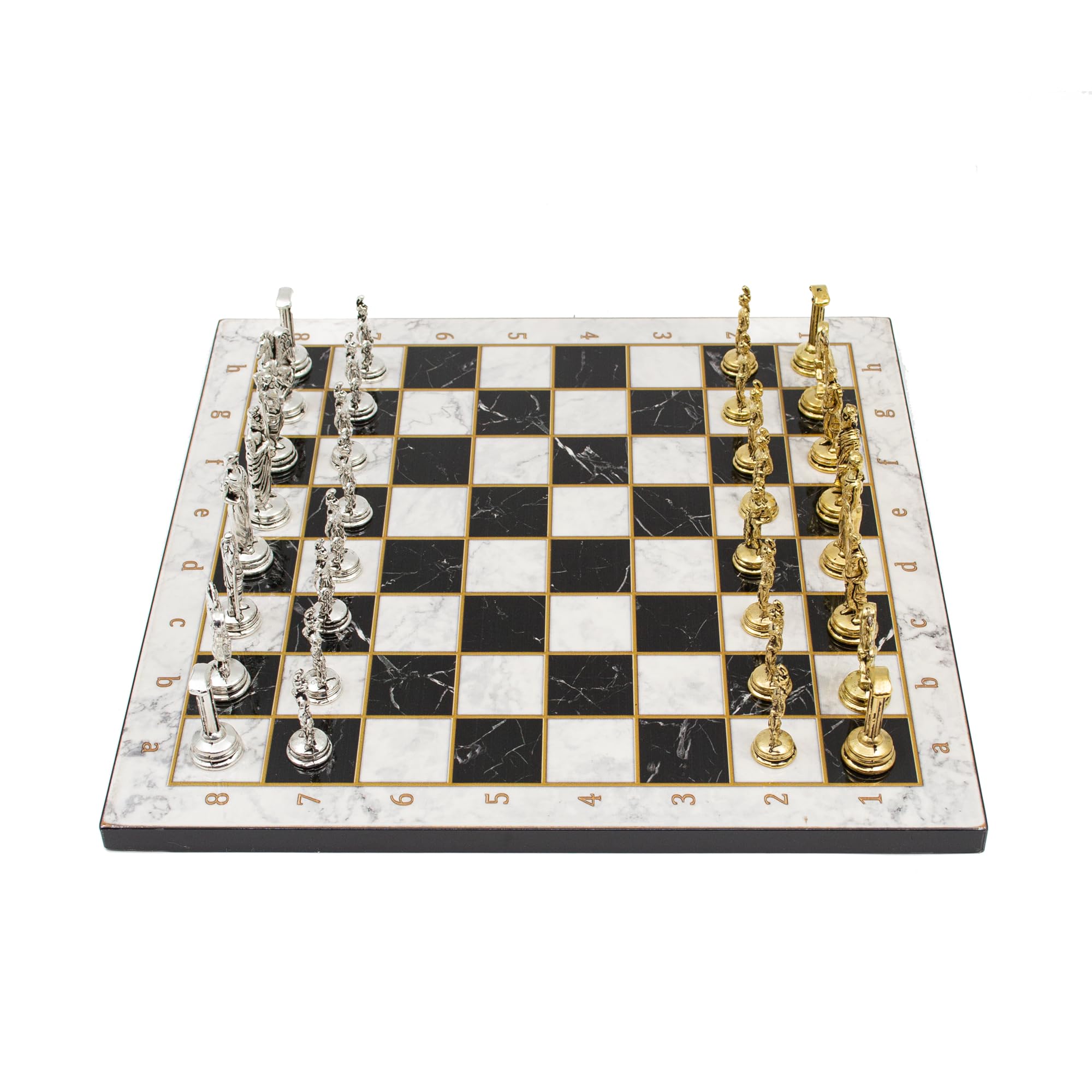 GrandGiftStore Marble Design Chess Set,Wooden Chess Board, Roma Metal Chess Pieces, Wooden Clasic Chess Set/White