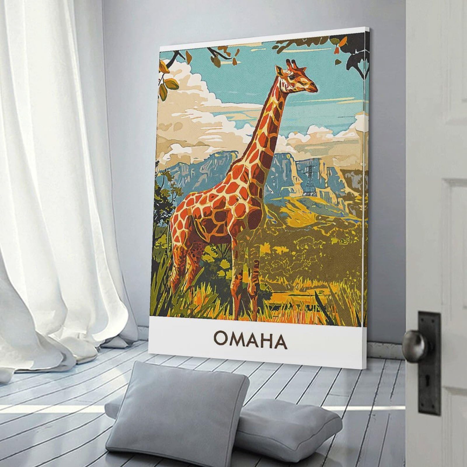 Junmoney Giraffe Omaha Wall Art Print, 20x30inch(50x75cm), for Bedroom Decor, Cosy Corners Or Studios, Canvas Wall Decor for Personal Spaces
