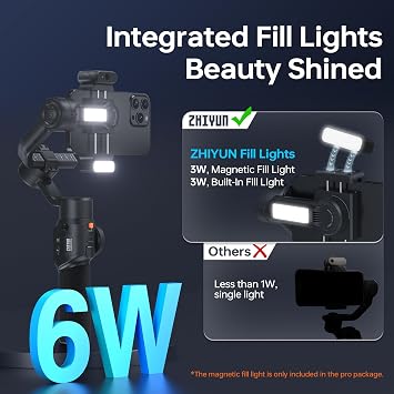 ZHIYUN Smooth 5S AI 3-Axis Gimbal Stabilizer for Smartphones with Built-in Fill Light and Tripod, Gesture Control Supported for Mobile Video Recording (Smooth 5S AI Standard)