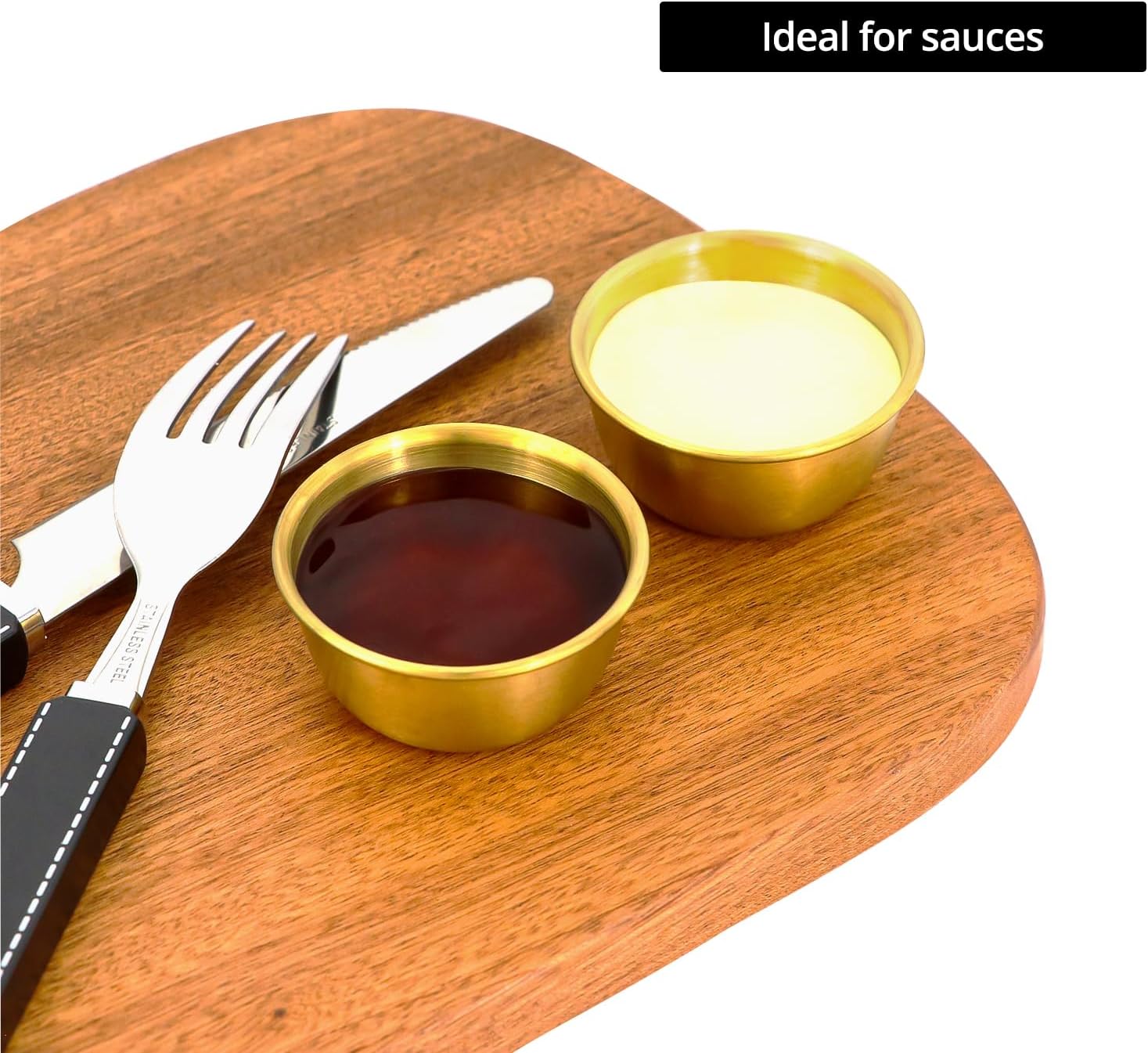 QWORK Golden Ramekin Sauce Dipping Bowl Mini Cups - Set of 12, 60ml Stainless Steel, High-Temperature Safe
