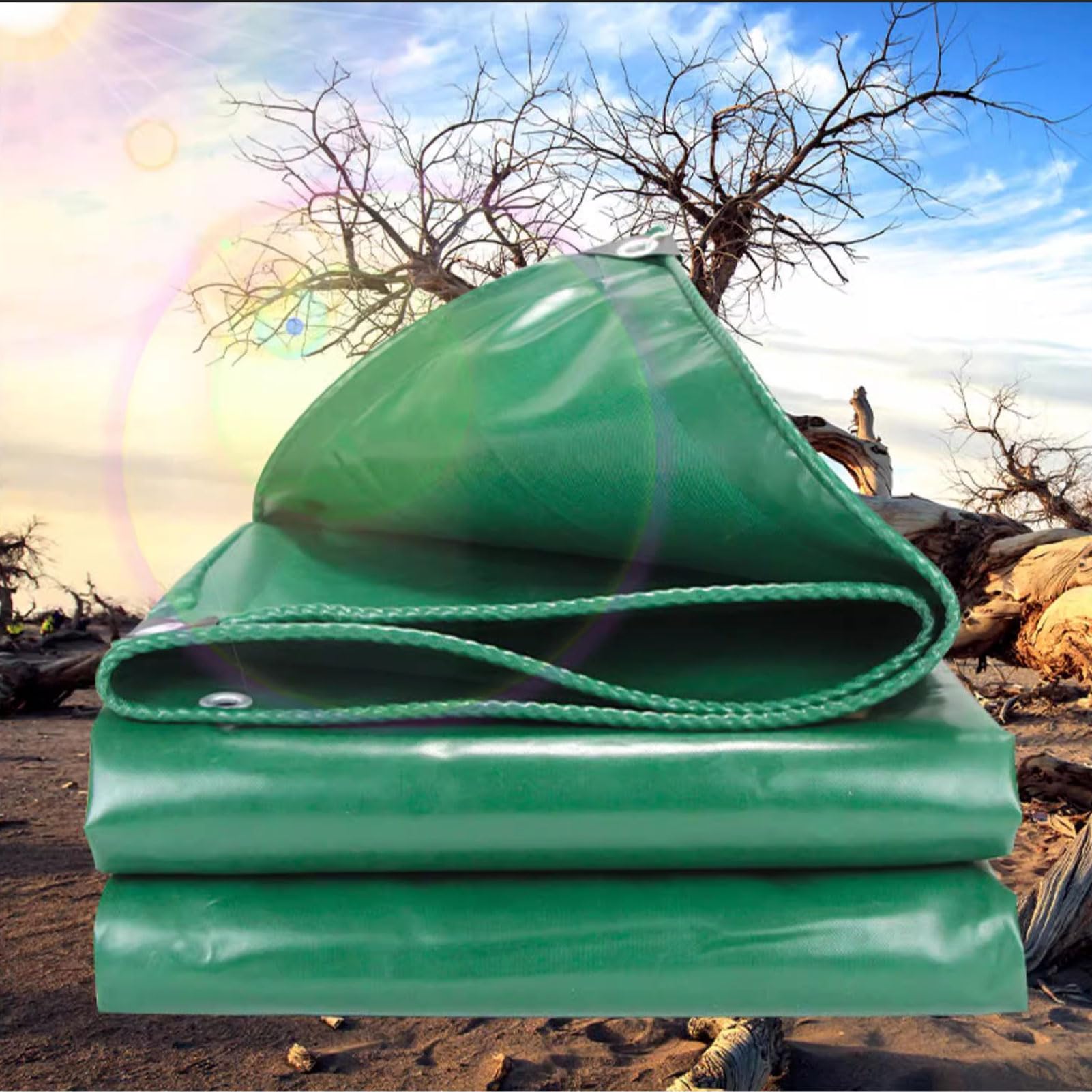 Lona resistente de 2 x 8 m, impermeable, resistente a la intemperie, con ojales inoxidables para perreras, gallineros, estanques, heno, protección al aire libre