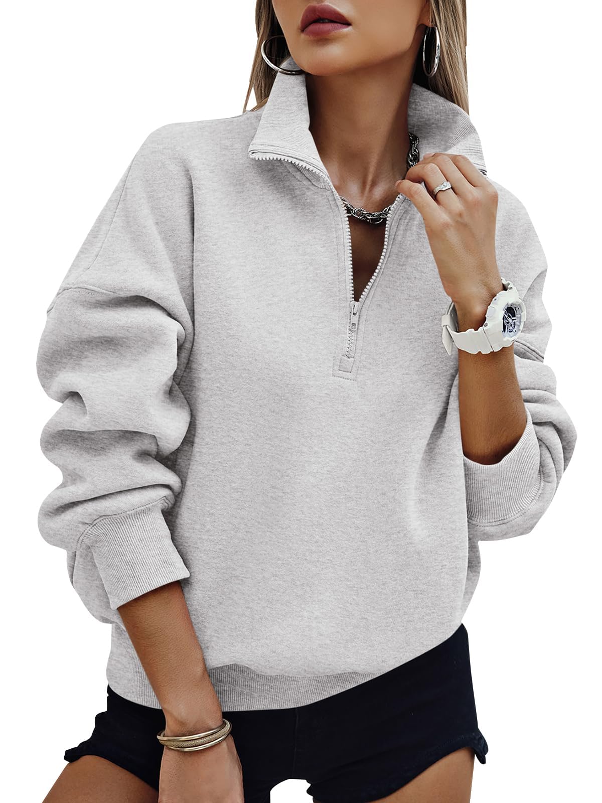 PRETTYGARDEN Womens Half Zip Oversized Sweatshirts Fleece Hoodies Trendy | Long Sleeve Pullover Tops, Zip Up Hoodie, Pockets, Casual Y2k Sweatshirt, Airport Travel Outfits, Fall Fashion Clothes
