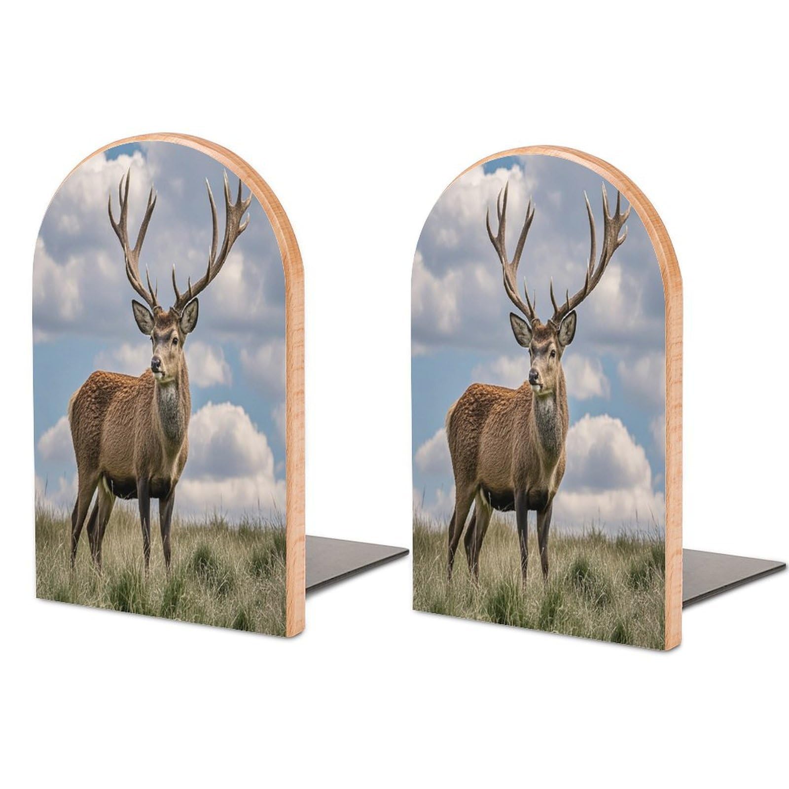 Elk Bookend for Shelves Unique Book End Sturdy Books Holder Heavy Duty Wooden Bookends Support Non-Slip Book Organizers Decorative Modern Bookend Holder for Home