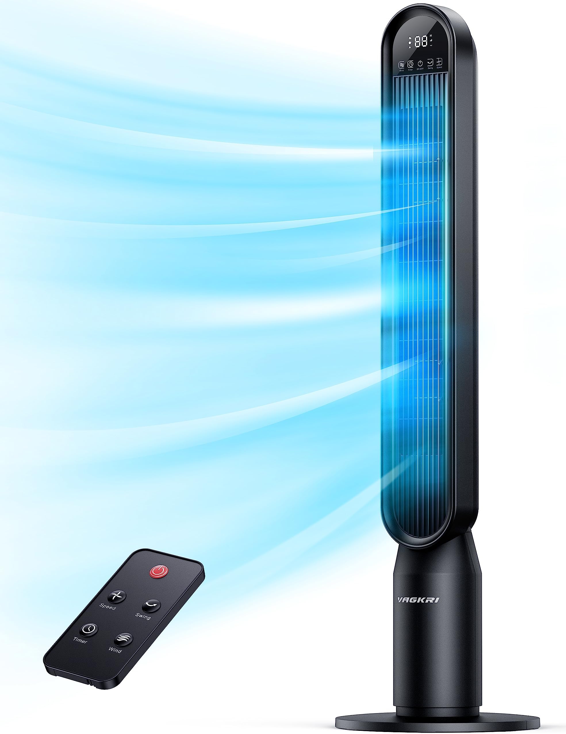 Tower Fan for Bedroom, 42 Inch Quiet Floor Fan with 135° Vertical 90°Oscillation Fans for Indoors, 4 Modes, 4 Speeds, 15H Timers Standing Bladeless Fans with Remote Black