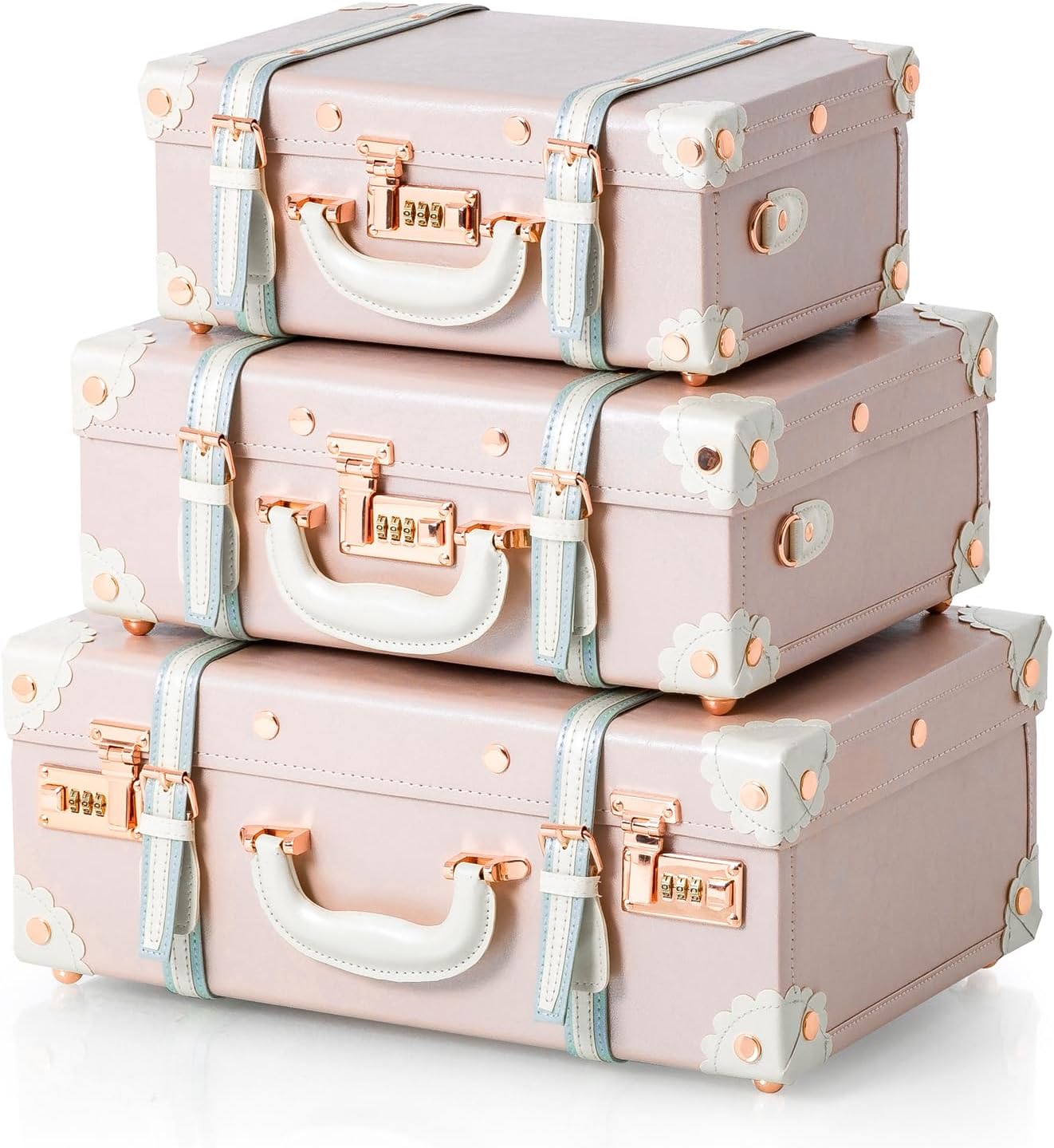 COTRUNKAGE Small 13" Carry On Suitcase Cute Pu Overnight Vintage Trunk Luggage Bag for Women with Straps, Cherry Pink