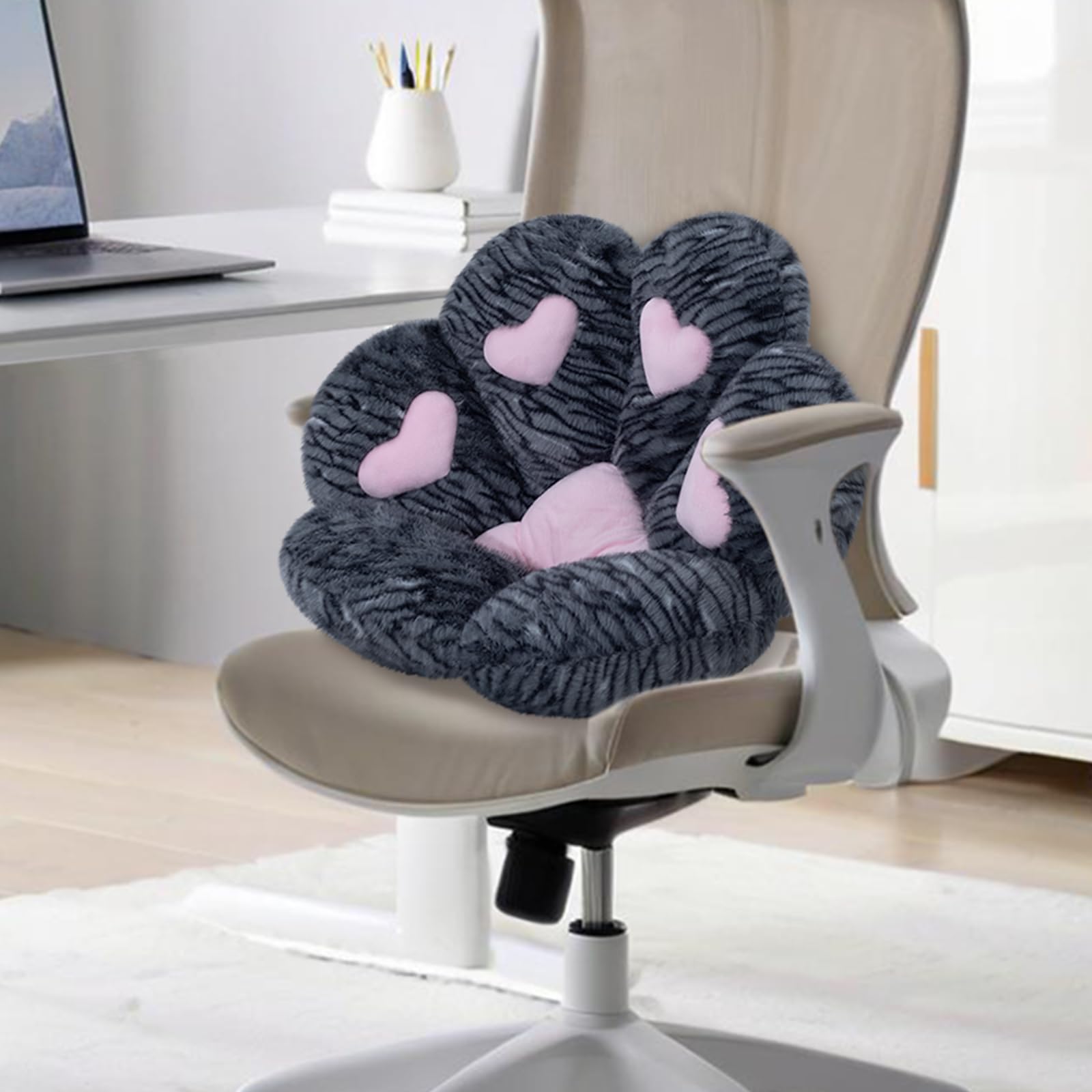 MOONBEEKI Cat Paw Cushion Chair Comfy Kawaii Plush Seat Cushions Shape Lazy Pillow for Gamer Chair 28"x 24" Cozy Floor Cute Seat Kawaii for Girl Worker Gift, Dining Room Bedroom Decorate Black: Black Silver 28 Inch