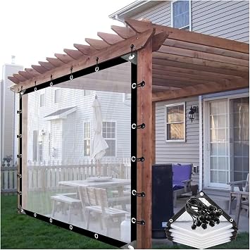 Outdoor Curtains Tarpaulin, Clear PE Waterproof Tarps, Gazebo Side Panels for Greenhouses, Balconies, Pergola, Customizable Color Clear, Size 8.2x5.9ft/2.5x1.8m