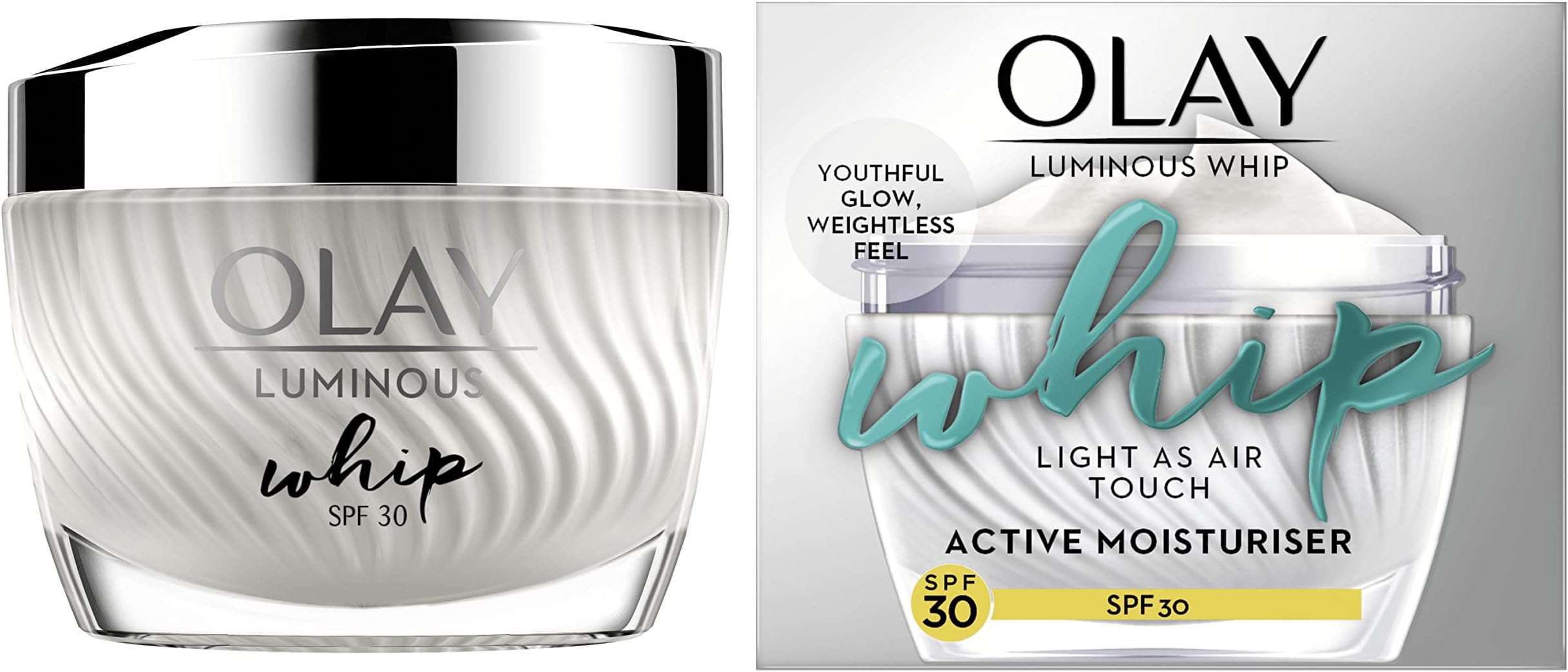Olay Luminous Whip Moisturiser SPF30 50ml, Face Cream with Niacinamide, Light as Air for a Healthy Glow