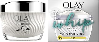 Olay Luminous Whip Moisturiser SPF30 50ml, 2 in 1 Face Cream & Primer with Niacinamide, Light as Air for a Healthy Glow
