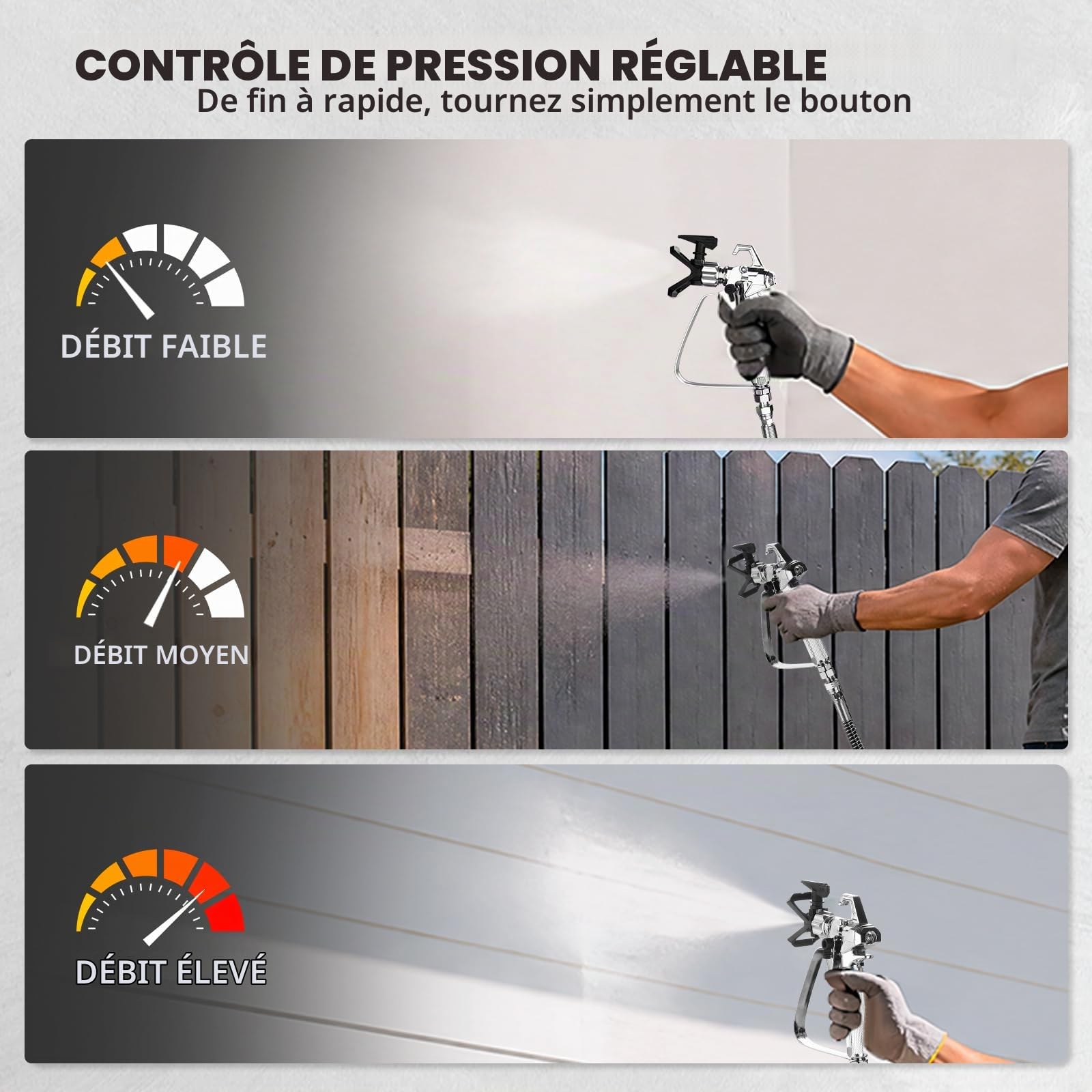 DEKO Pulvérisateur Peinture sans Air 700W 2900PSI, Débit 1,2L/Min, Pulvérisateur Électrique Polyvalent avec Tuyau 7,5M, 2 Rallonges et Buses 311/515 pour Murs, Meubles et Métal