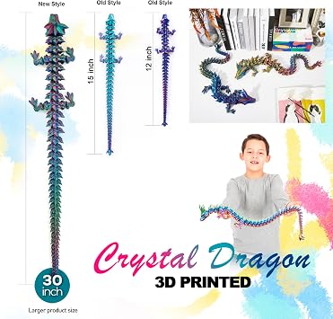 24 Large 3D Printed Dragon- Big Articulated 3D Dragon, Giant Flexible Dragon Fidget Toy, 3-D Printed Dragon Gift for Halloween,Christmas, Desk Decor for Kids, Teens, and Dragon Favor