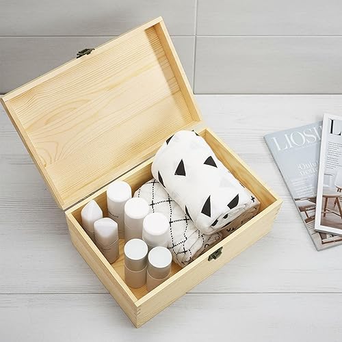 Miniatura 7 de yarlung Caja de madera sin terminar con tapa con bisagras, 12 x 8 x 6 pulgadas, caja grande de recuerdos para manualidades, caja de regalo sin