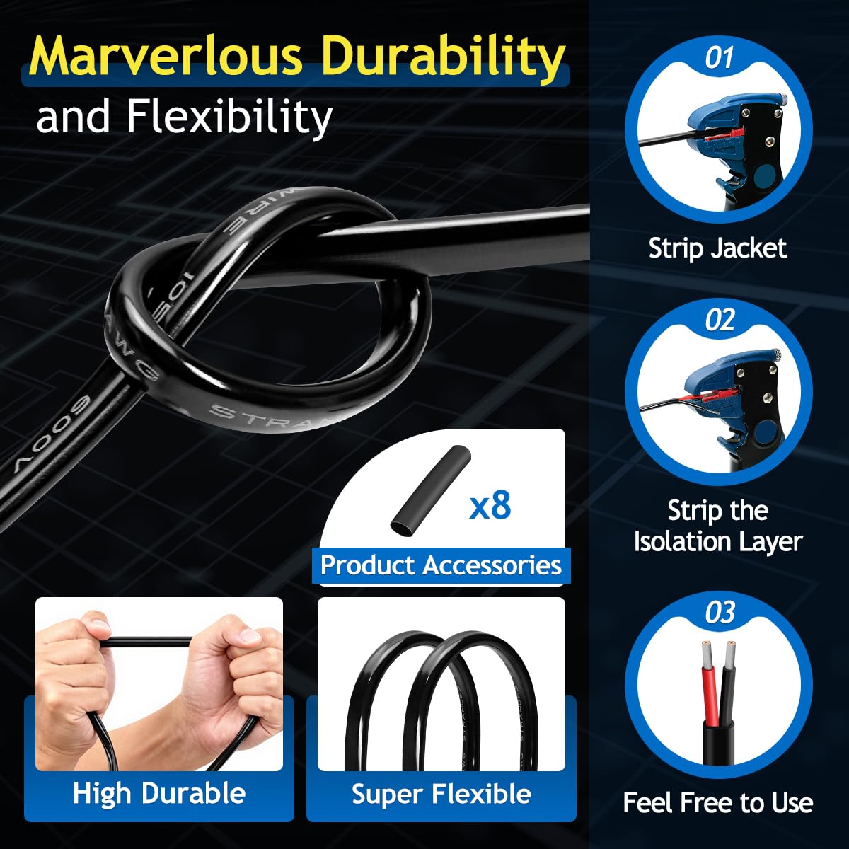 Cable eléctrico de cobre estañado sin oxígeno de calibre 16, 2 conductores, cable de PVC trenzado de cobre puro de 16 AWG, cable flexible 18/2 de 12 V 24 V para iluminación de lámparas de tiras LED